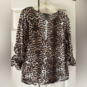 Guc Fashion Nova gathered 3/4 sleeve cheetah print top zipper neckline size XL